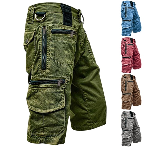 LODIENY Cargo Denim Shorts for Men Relaxed Fit Washed Distressed Outdoor Hiking Work Casual Shorts with Zipper Pockets Gray M