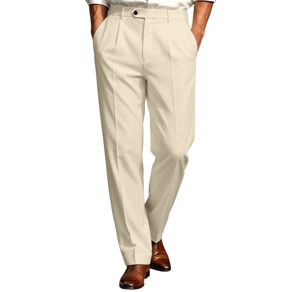 LODIENY Casual Dress Pants for Men Pleated Old Money Straight Leg Baggy Suit Slacks Fall Relaxed Fit Slacks Work Trousers with Pockets Beige XXL