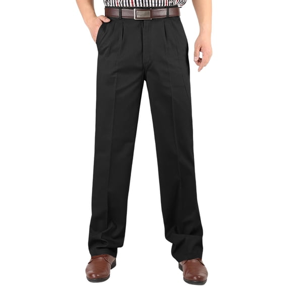 LODIENY Classic Fit Pleated Front Dress Pants for Men Straight Leg Baggy Basic Business Work Trousers with Pockets Navy 29