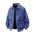 thumbnail image 1 of LODIENY Denim Jackets for Men with Multi Pockets Button Down Collared Trucker Jean Jacket Baggy Coats Fall Outfits Blue XXXL, 1 of 5