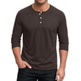 thumbnail image 1 of LODIENY Henley Shirts for Men Fall 3/4 Lenght Button V Neck Basic Solid Color Athletic Jersey T-Shirts Big and Tall Loose Regular Fit Pullover Tops Brown XXL, 1 of 5