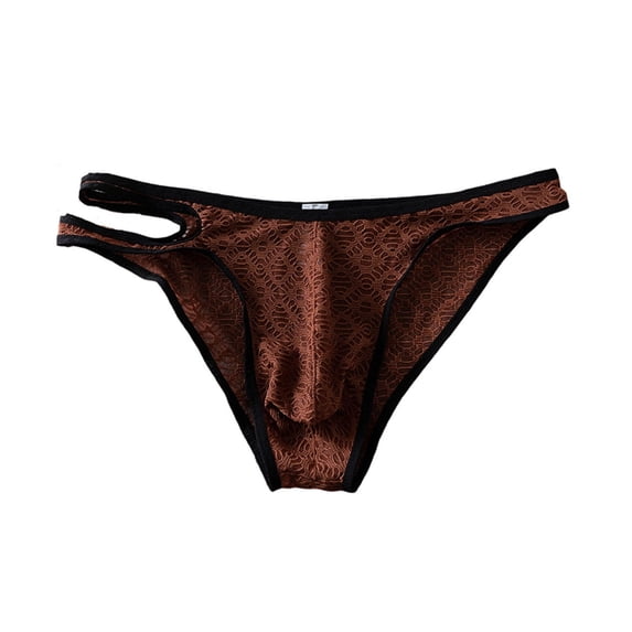 LODIENY Lace Frilly Panties for Men One Sided Cross Over Double Belt Pouch Mesh Briefs Underwear Coffee XXL