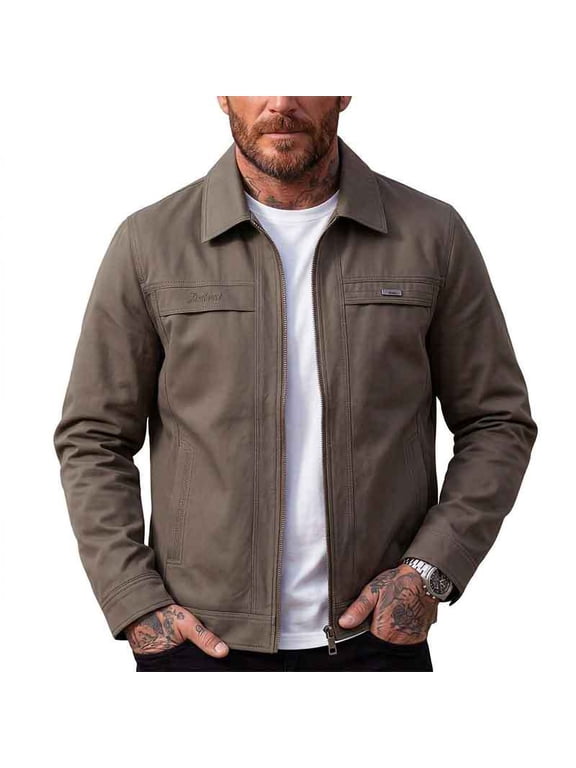 Lightweight Casual Bomber Jacket for Men Comfortable Collared Vintage Old Money Clothes Daily Wear Streetwear Golf Brown M