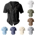 thumbnail image 1 of LODIENY Lightweight Linen Hoodie T-Shirts for Men Casual Summer Short Sleeve Drawstring Button Down Hooded Tops Trendy Athletic Cotton Tees Shirt with Pockets Sky Blue M, 1 of 3