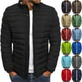thumbnail image 1 of LODIENY Lightweight Down Puff Jackets for Men Full Zip up Stand Collar Winter Long Sleeve Outdoor Warm Quilted Padded Outwear Coat with Pockets Coffee M, 1 of 6