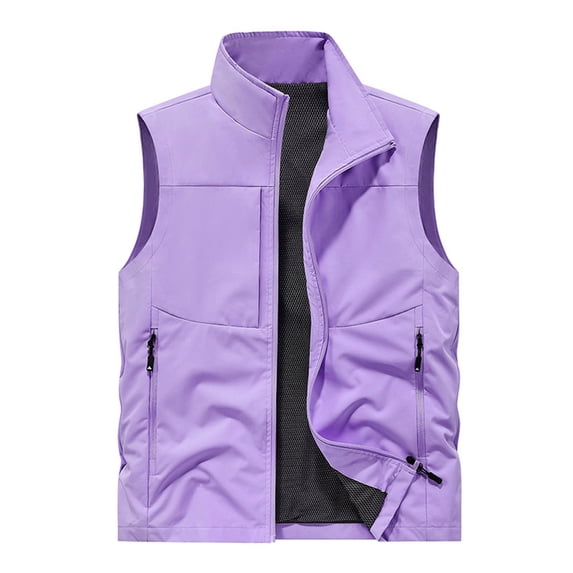 LODIENY Lightweight Softshell Vest for Men with Multi Pockets Zip Up Mock Neck Windproof Sleeveless Tops for Golf Running Hiking Outerwear Pink XXXL