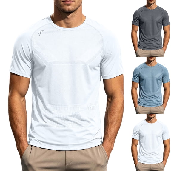 LODIENY Lightweight Workout Quick Dry Shirts for Men Crew Neck Running Athletic T-Shirt Breathable Short Sleeve Slim Fit Gym Tops White L
