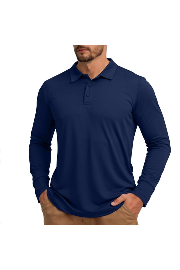 Long Sleeve Golf Shirts for Men UPF 50+ Lightweight Sun Protection Cool SPF Hiking Tees Collared Button Down Quick Dry Casual Tops Navy XXXL
