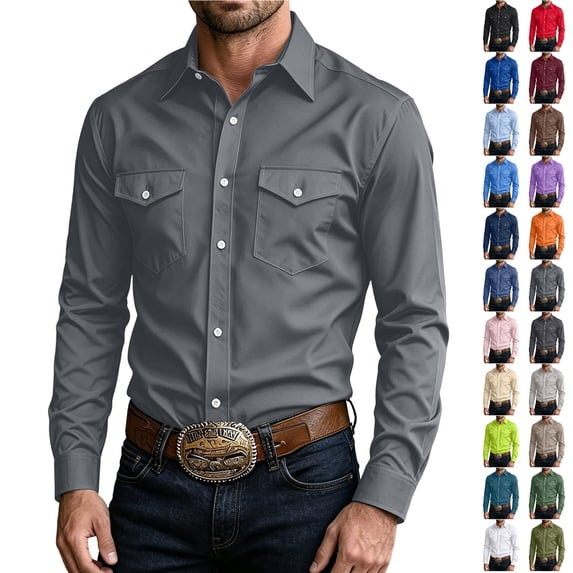 LODIENY Men Button Down Collared Shirts Long Sleeve Lightweight Regular Fit Business Work Shirt with Flap Pockets Light Blue M