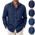 thumbnail image 1 of LODIENY Men Button Up Denim Shirts with Two Pockets Long Sleeve Collared Shirt Vintage Cowboy Work Blouses for Men Light Blue L, 1 of 5