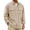 thumbnail image 1 of LODIENY Men Corduroy Shirt Jacket Casual Work Button Down Long Sleeve Vintage Regular Fit Shirts with Two Flap Pockets Khaki XXL, 1 of 7