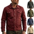thumbnail image 1 of LODIENY Men Denim Trucker Jacket Button Down Collared Long Sleeve Classic Fit Jean Coats Western Style Cowboy Jackets Wine L, 1 of 6