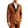 thumbnail image 1 of LODIENY Men Double Breasted Blazer Slim Fit Contrast Lapel Collar Elegant Fashion Suit Jackets with Pockets for Dress Wedding Business Brown XXL, 1 of 7