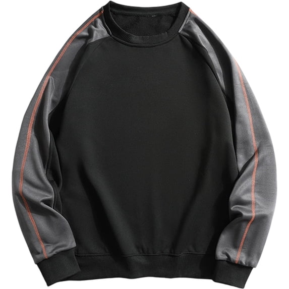 LODIENY Men Fall Crew Neck Sweatshirts Raglan Long Sleeve Color Block Casual Shirt Classic Fit Casual Fashion Athletic Shirts Black XXXL