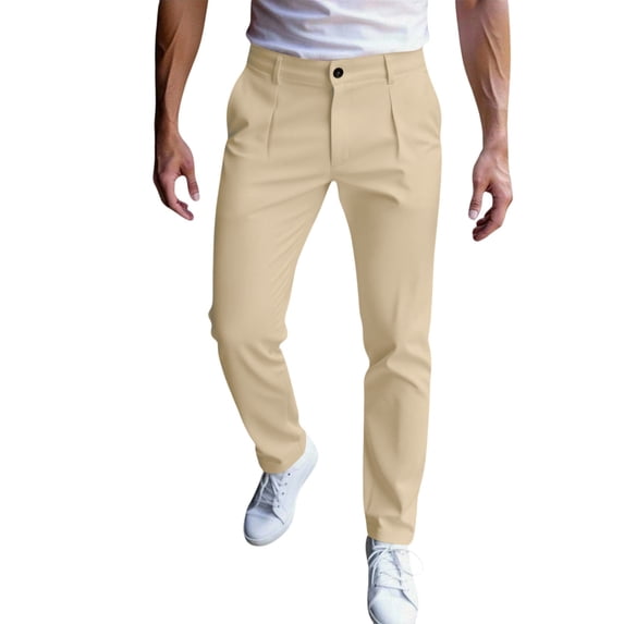 LODIENY Men Golf Dress Pants Stretch Slim Fit Casual Trouser Button Waist Slacks for Men Straight Leg Lightweight Trousers with Pockets Khaki XL