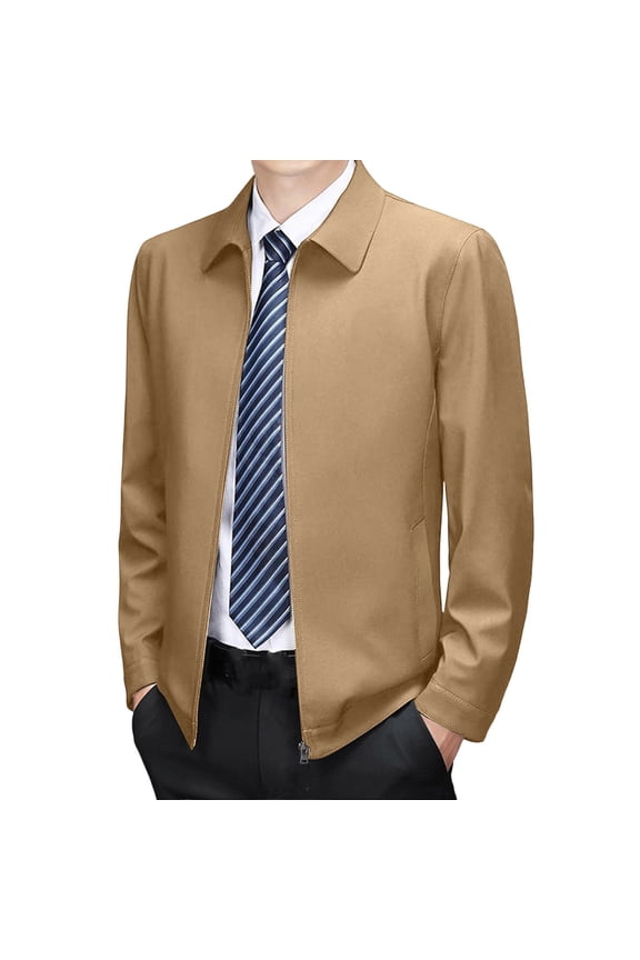 Men Lightweight Dressy Jackets Full Zip Button Cuff Business Work Casual Fall Golf Blazer with Pockets Khaki S