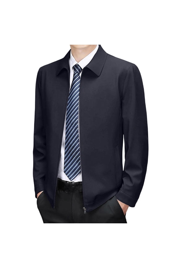Men Lightweight Dressy Jackets Full Zip Button Cuff Business Work Casual Fall Golf Blazer with Pockets Navy S