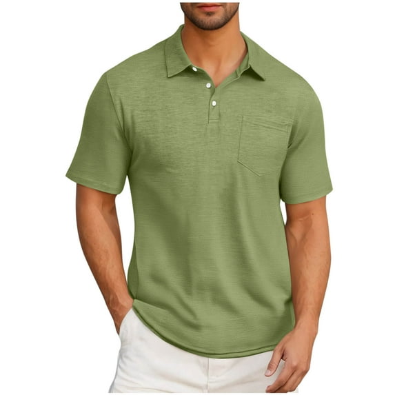 LODIENY Men Short Sleeve Henley Shirt Casual Summer Collar Shirts Dress 1/4 Button up Collared T Shirt Classic Golf Shirts with Pockets Green M