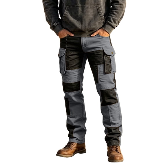 LODIENY Men Slim Fit Cargo Pants Abrasion Resistant Functional Outdoor Sweatpants Straight Leg Hiking Trousers with Multi Pockets Gray L