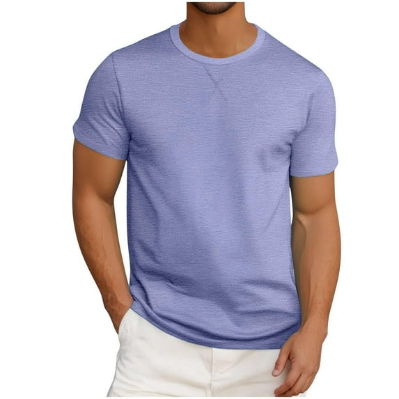LODIENY Men Soft Crew Neck T-Shirt Casual Short Sleeve Lightweight Basic Tee Shirts Big & Tall Regular Fit Cotton Athletic Workout T-Shirts Tops Blue XL