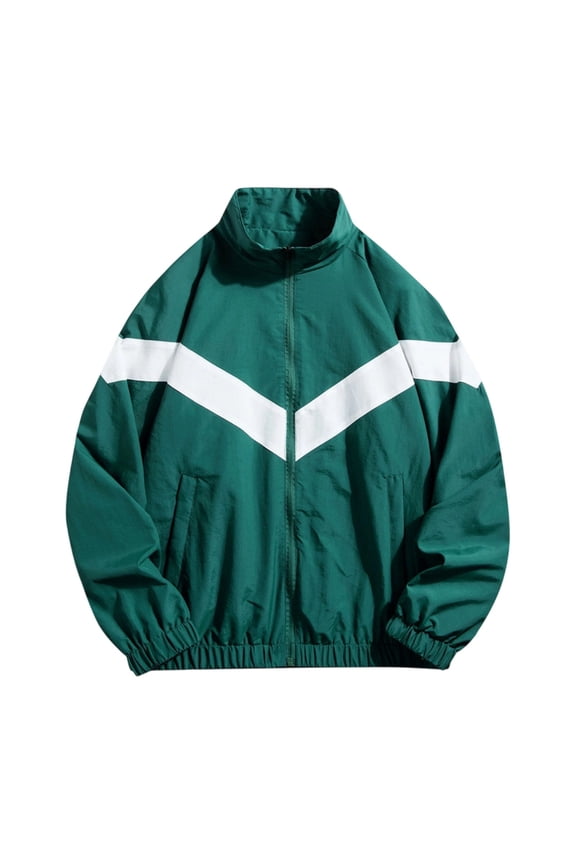 Men Varsity Jacket Zip Up Color Block Breathable Windbreaker Jackets Long Sleeve Stand Neck Relaxed Fit Streetwear Coats with Pockets Green M