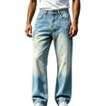 thumbnail image 1 of LODIENY Men Wide Leg Baggy Jeans Y2k Casual Loose Fit Washed Denim Pants Streetwear Work Office Hip Hop Vintage 2000s Jean Trousers with Pockets Light Blue XS, 1 of 5