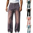 thumbnail image 1 of LODIENY Men Wide Leg Baggy Jeans Y2k Casual Loose Fit Washed Denim Pants Streetwear Work Office Hip Hop Vintage 2000s Jean Trousers with Pockets Purple L, 1 of 5