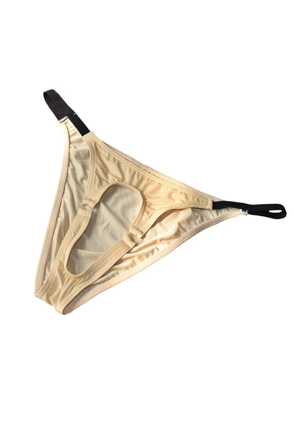 Men's Adjustable String Cut Out Bikini Briefs G String Soft Fit No Pouch Underwear Panties Beige L