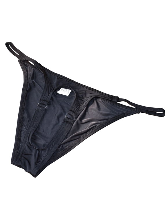 Men's Adjustable String Cut Out Bikini Briefs G String Soft Fit No Pouch Underwear Panties Black XL
