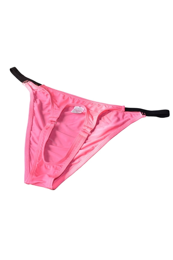 Men's Adjustable String Cut Out Bikini Briefs G String Soft Fit No Pouch Underwear Panties Pink L