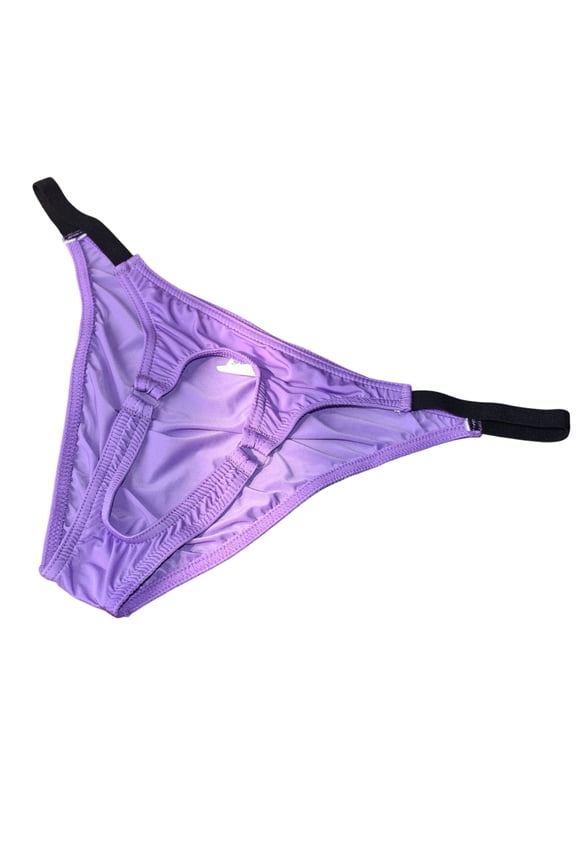 Men's Adjustable String Cut Out Bikini Briefs G String Soft Fit No Pouch Underwear Panties Purple L