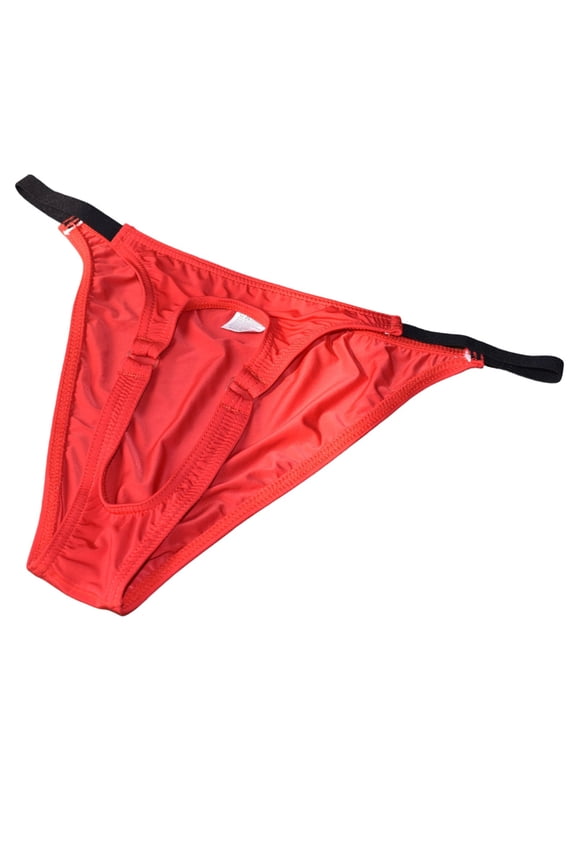 Men's Adjustable String Cut Out Bikini Briefs G String Soft Fit No Pouch Underwear Panties Red S