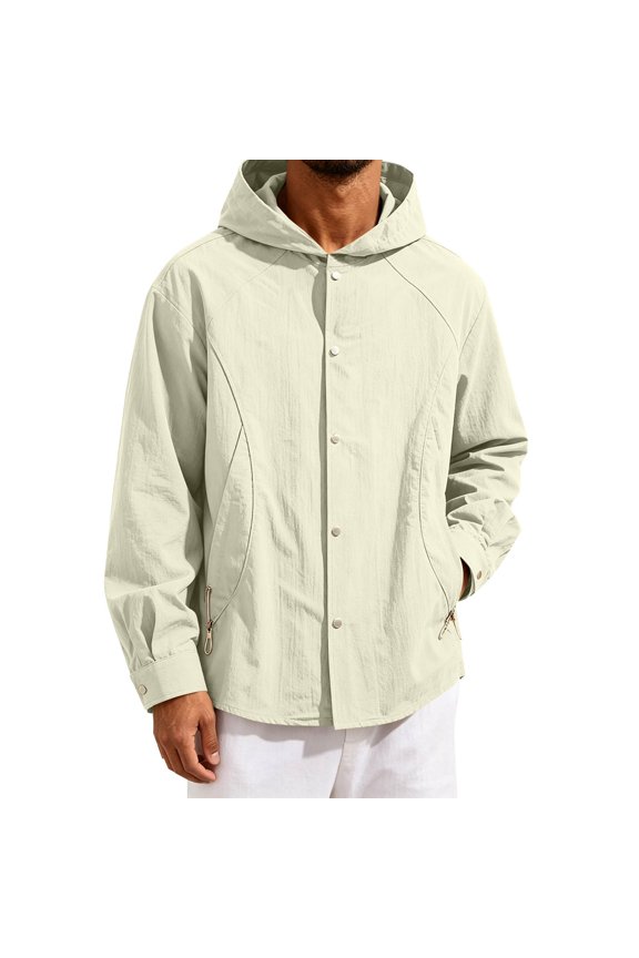 Men's Button Down Hooded Jackets Long Sleeve Lightweight Basic Hiking Shell Jacket with Pockets for Golf Cycling Windbreaker Green XXL