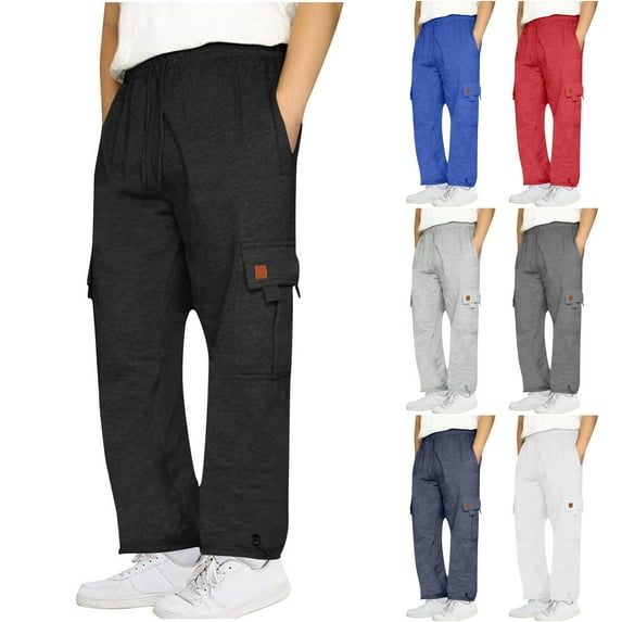 LODIENY Men's Cargo Sweatpants Casual Drawstring Elastic High Waist Fleece Joggers Loose Fit Open Bottom Athletic Pants for Men with Multi-Pockets Blue XXL