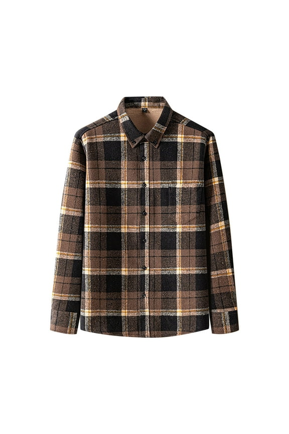 Men's Cotton Flannel Shirt Jacket Casual Sherpa Fleece Lined Long Sleeve Plaid Button Down Shirt Big and Tall Regular Fit Heavyweight Thermal Outwear Shacket Tops Coffee XXXL