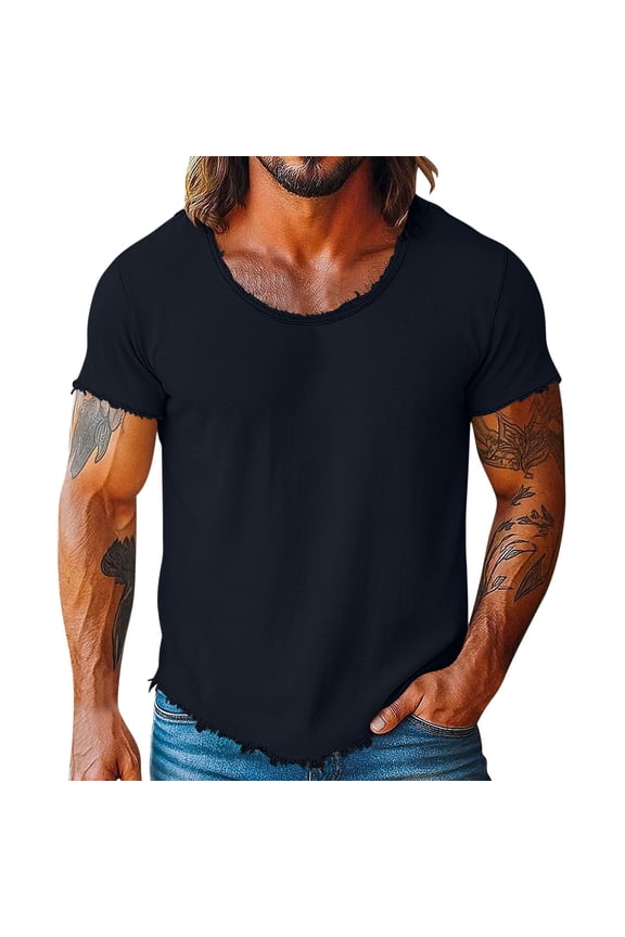Men's Cotton Linen T-Shirt Short Sleeve Crew Neck Plain Lightweight Tops Fashion Designer Basic Fit Soft Edge Vacation Casual Streetwear Navy XL