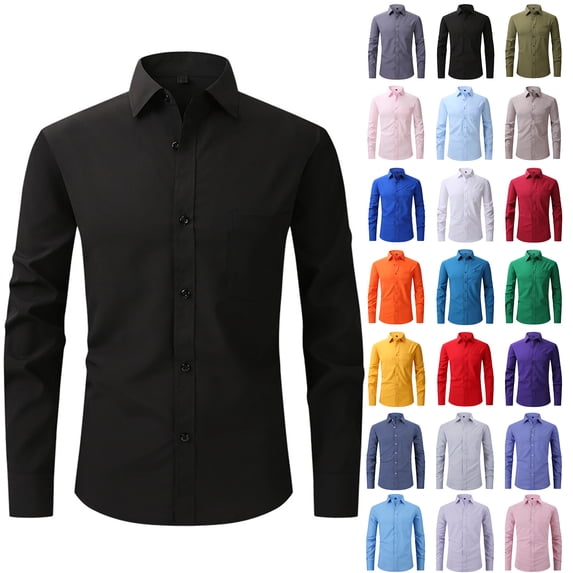 LODIENY Men's Dress Shirts Long Sleeve Stretch Wrinkle Free Slim Fit Wedding Formal Shirt Casual Button Down Work Business T-Shirts Gray L