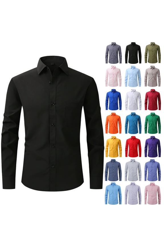 Men's Dress Shirts Long Sleeve Stretch Wrinkle Free Slim Fit Wedding Formal Shirt Casual Button Down Work Business T-Shirts Red L