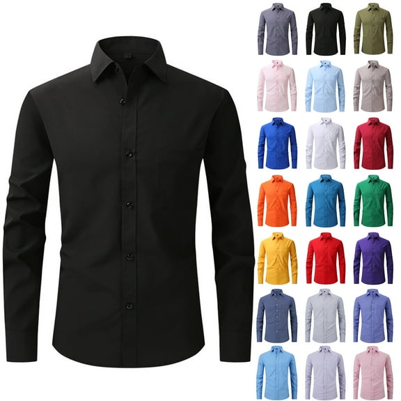 LODIENY Men's Dress Shirts Long Sleeve Stretch Wrinkle Free Slim Fit Wedding Formal Shirt Casual Button Down Work Business T-Shirts White XL