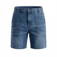 thumbnail image 1 of LODIENY Men's Elastic Waist Baggy Heavyweight Short Jeans Stretch Denim Wide Leg Trousers Loose Fit Casual Shorts Light Blue S, 1 of 5