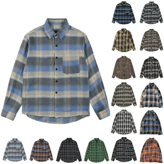 LODIENY Men's Flannel Plaid Shirts Long Sleeve Regular Fit Casual Spring Trendy Button Down Checkered Buffalo Plaid Shirt with Pockets Navy XL