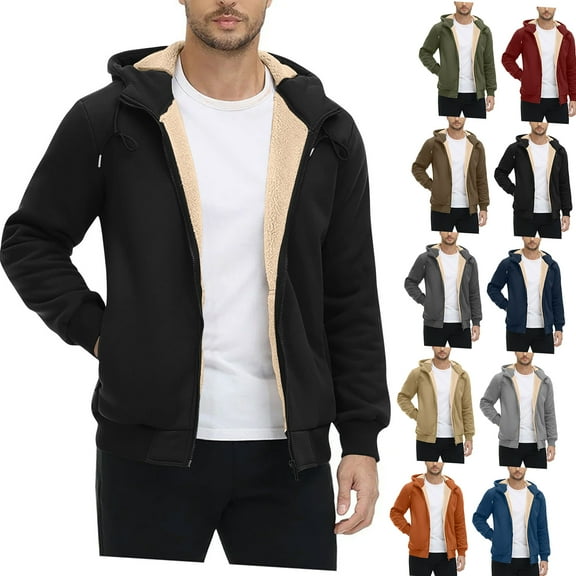 LODIENY Men’s Fleece Lined Zip Up Hoodie Tops Mid-Weight Long Sleeve Drawstring Hooded Outwear Jacket Regular Fit Winter Plush Thick Warm Athletic Sweatshirt with Pockets Army Green XXXL