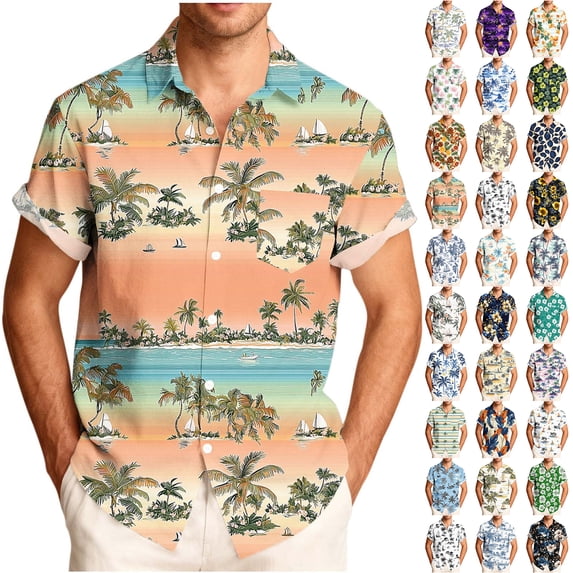 LODIENY Men's Hawaiian Shirt Funny Vintage Boho Floral Tropical Palm Tree Pattern Print Summer Beach Casual Short Sleeve Button Down Holiday Vacation Tees Tops Beige#01 XXXXL