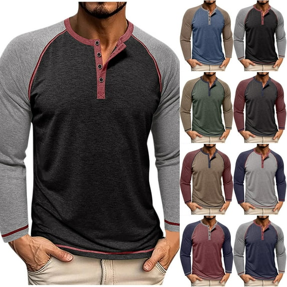LODIENY Men's Henley Shirt Raglan Long Sleeve Underwear Henley Tops Casual Slim Fit Lightweight Button Down T Shirts Black S