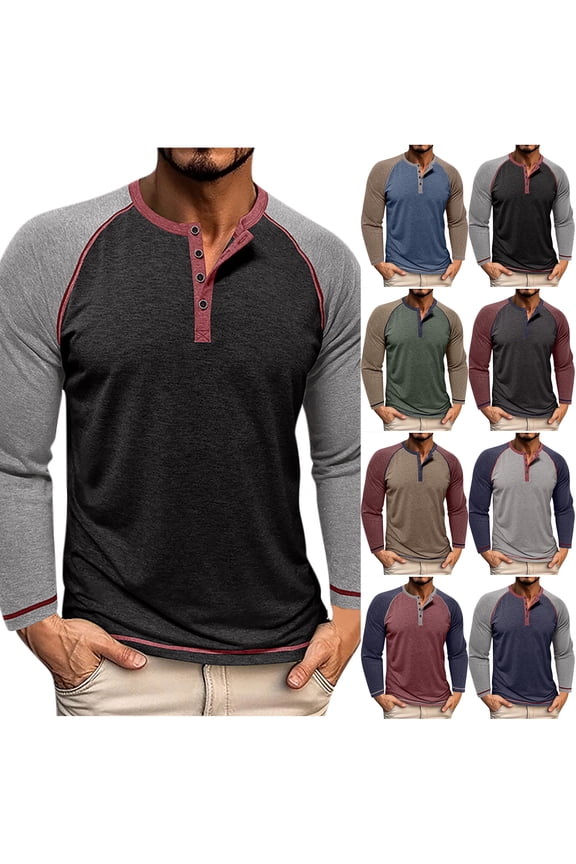 Men's Henley Shirt Raglan Long Sleeve Underwear Henley Tops Casual Slim Fit Lightweight Button Down T Shirts Navy S