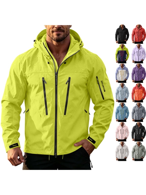 Men's Hooded Softshell Jacket Lightweight Water Resistant Windproof Breathable Outdoor Hiking Coat with Multi Zipper Pockets Orange XXXXL