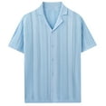 thumbnail image 1 of LODIENY Men's Knit Striped Shirts Vintage Short Sleeve Button Down Hawaiian Shirt Casual Regular Fit Summer Beach Vacation Tees Shirt Tops Blue XL, 1 of 6