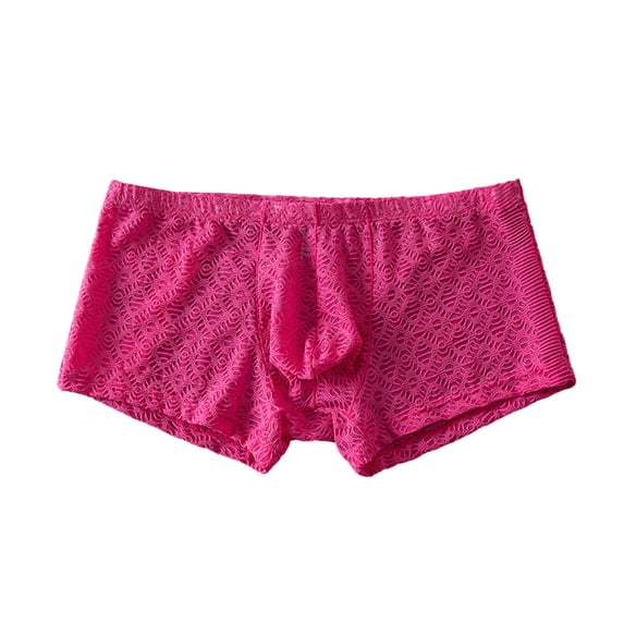 LODIENY Men's Lace Boxer Briefs Soft Fit Mesh Panties Breathable Pouch Underwear Exotic Trunks Pink L
