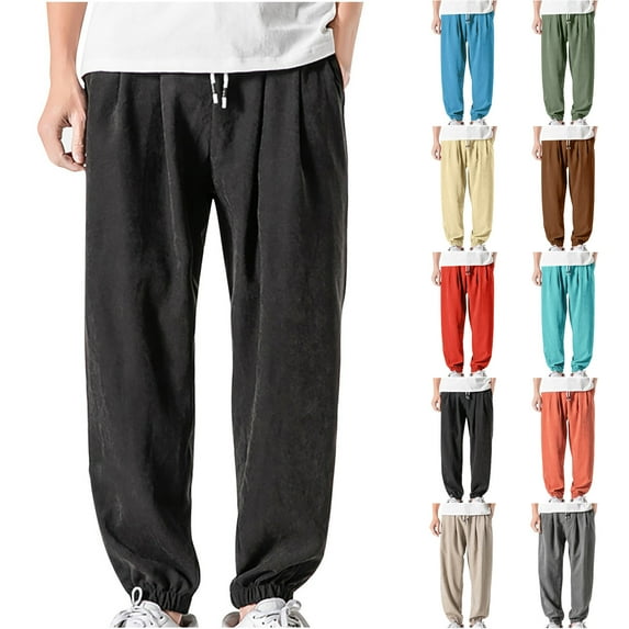 LODIENY Men's Linen Harem Pants Casual Loose Drawstring Elastic Waist Sweatpant Lightweight Outdoor Baggy Hiking Jogger Trousers with Pockets Light Blue XXXXXL