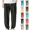 thumbnail image 1 of LODIENY Men's Linen Harem Pants Casual Loose Drawstring Elastic Waist Sweatpant Lightweight Outdoor Baggy Hiking Jogger Trousers with Pockets Orange XXXXXL, 1 of 8